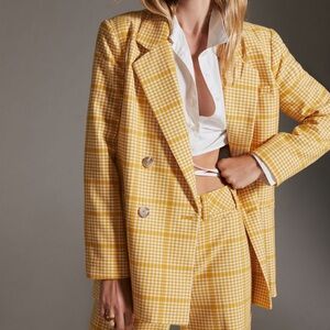 Maeve Double-Breasted Yellow Plaid Blazer - Women